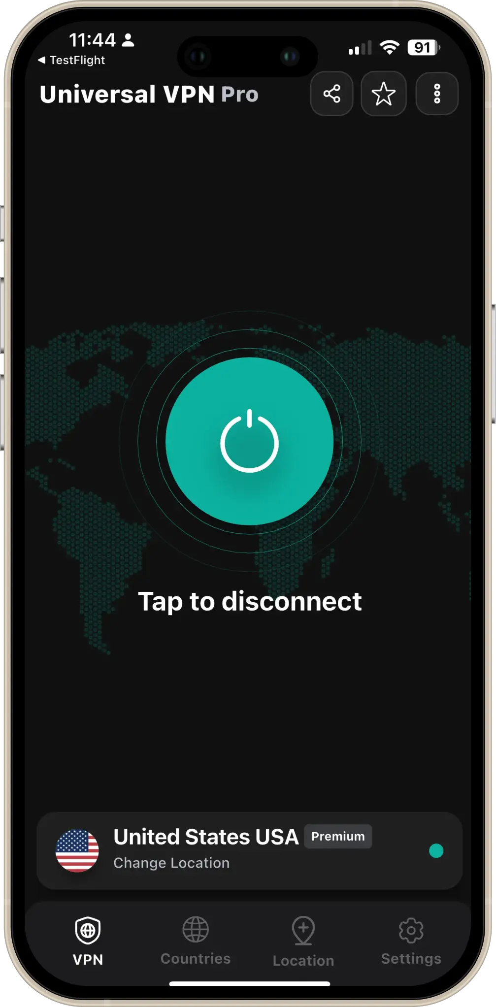 Universal VPN app with Disconnect option